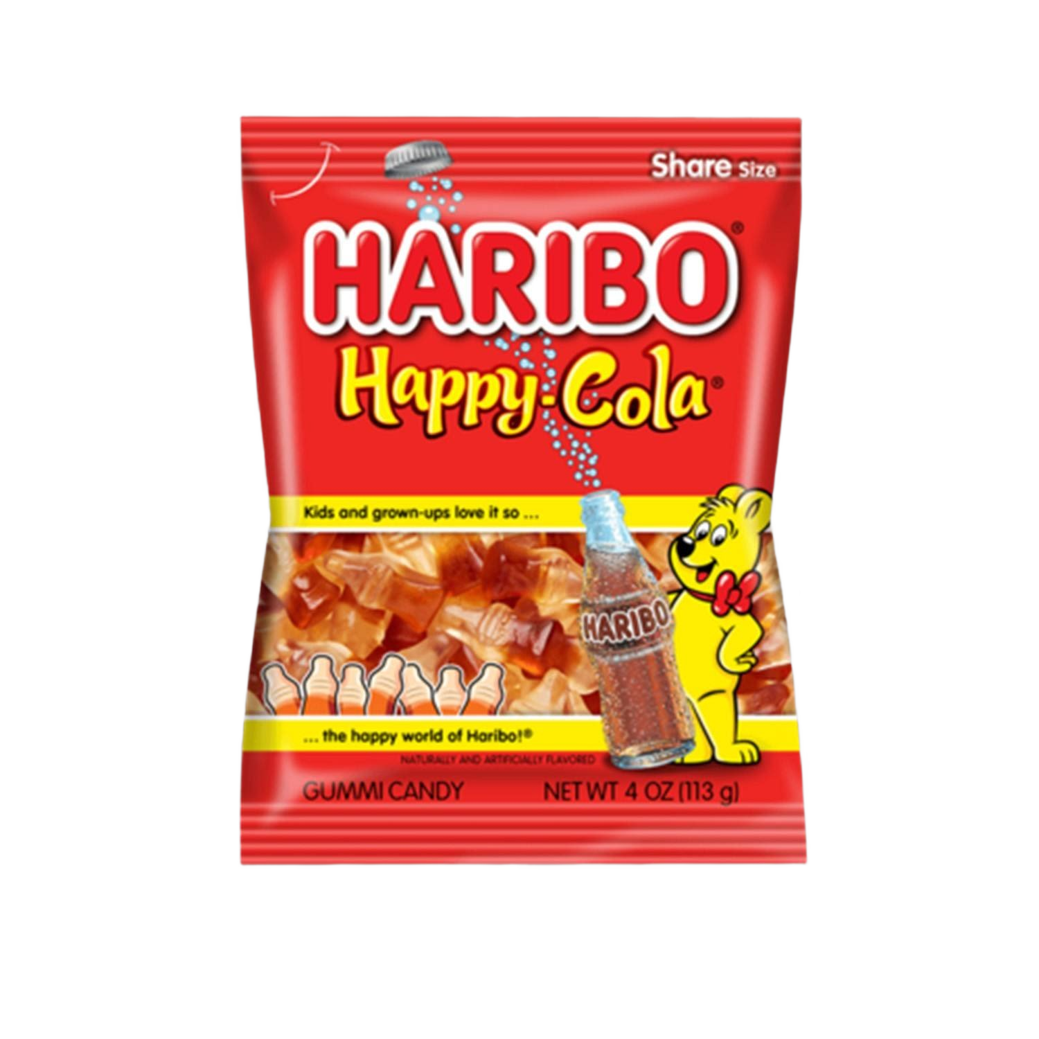 Package of Haribo gummy candy shaped like cola bottles with bright red packaging in candy collection under $25.