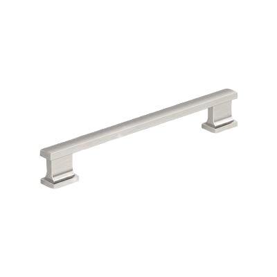 Satin nickel cabinet pull with a 6-5/16 inch center-to-center measurement for hardware and furniture accessories