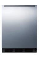 Built-in undercounter refrigerator-freezer with stainless steel door, black cabinet, and horizontal handle in appliances collection