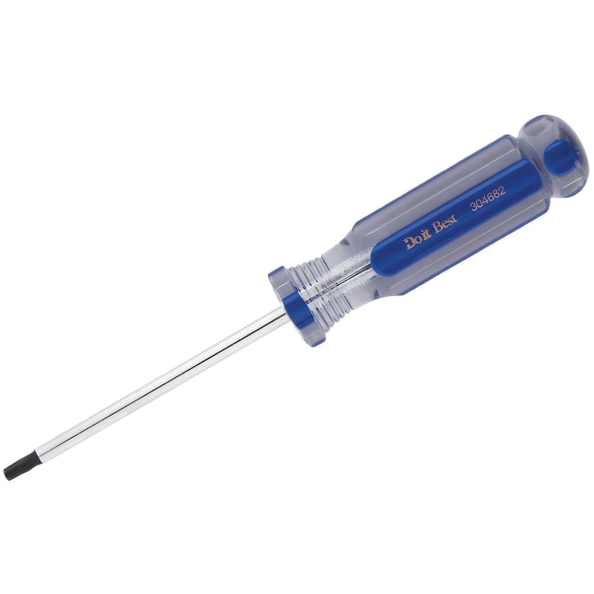 Blue-handled Torx screwdriver with T27 tip and transparent grip designed for home improvement tasks.