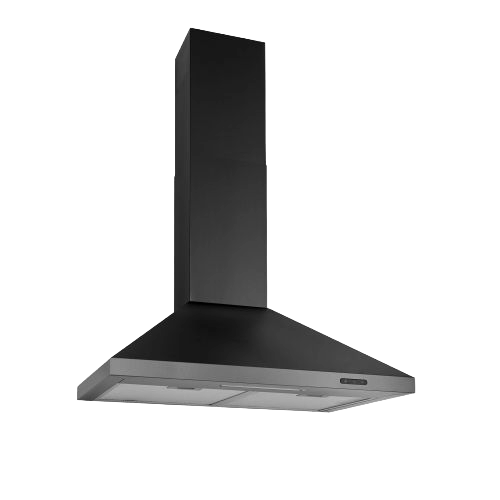 Black pyramidal chimney range hood with sleek design and built-in lighting from Kitchen & Kitchenware collection