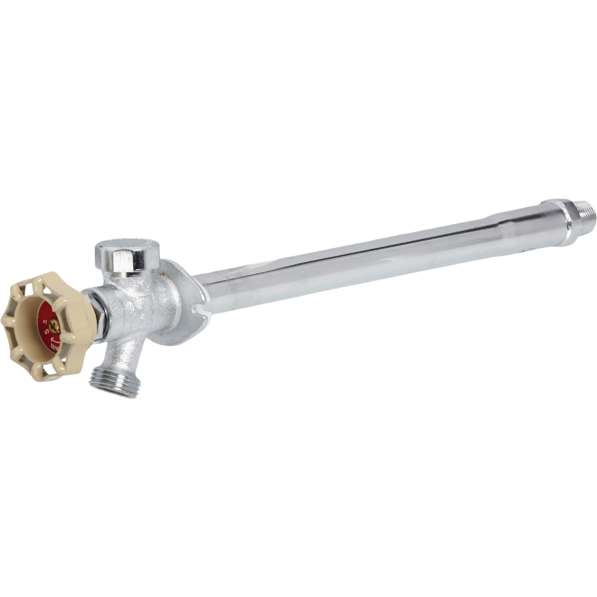 Metal wall hydrant with push fit connection and beige multi-turn control valve for home improvement use