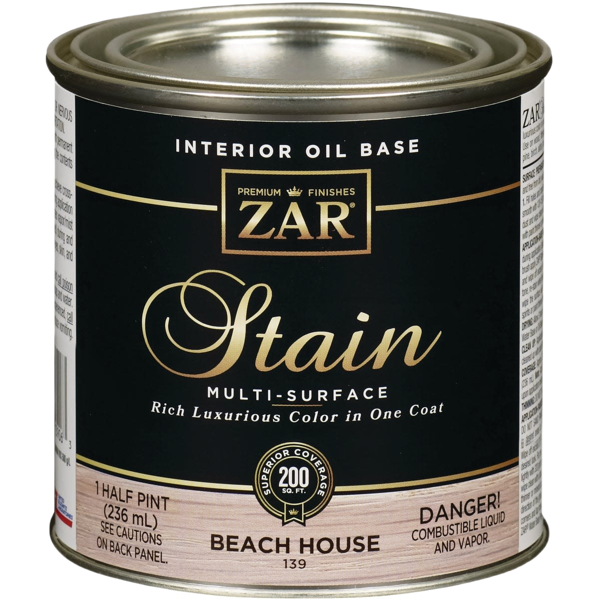 Half pint can of Zar interior oil base wood stain in Beach House color for stains and finishes collection