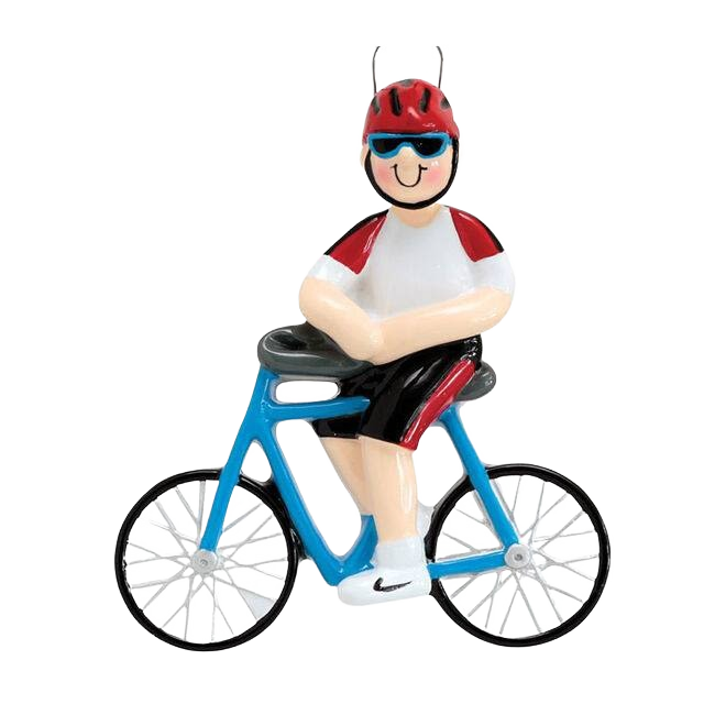 Boy figurine wearing helmet and sunglasses sitting on blue bike for Christmas Ornaments & Tree Decorations under $50 collection