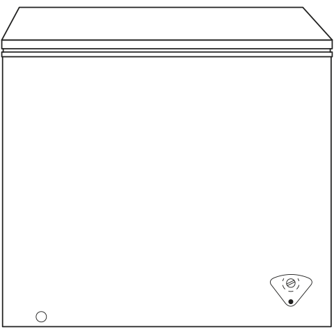 White manual defrost chest freezer with temperature control dial on front in kitchen appliance setting