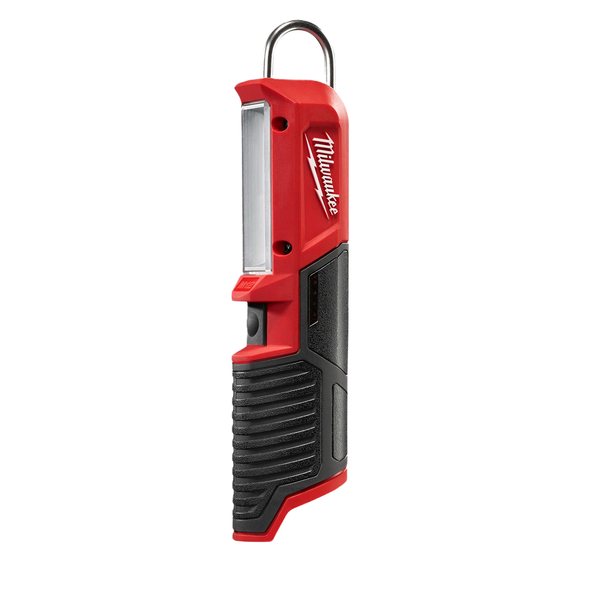 Compact red and black Milwaukee M12™ Stick Light flashlight with hook, ideal for home improvement and tool collections under $100