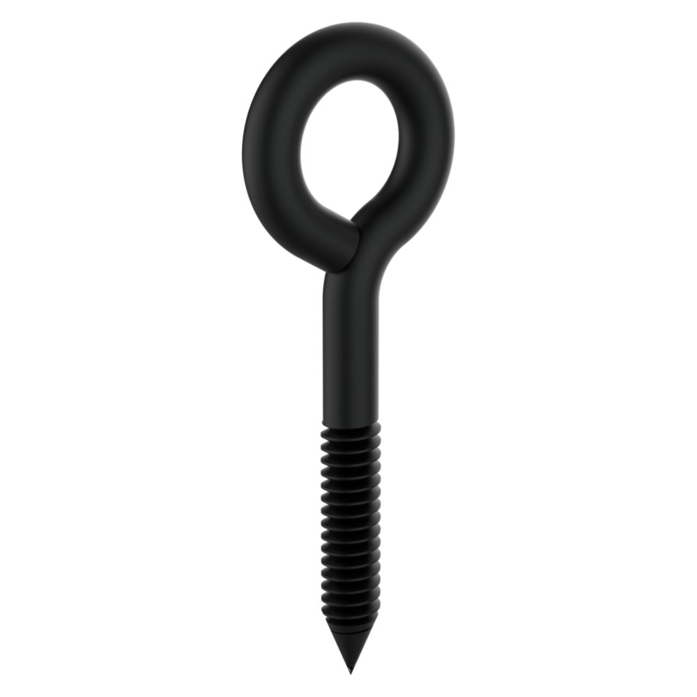Black Storm Shine finish screw eye with threaded lag shaft for durable fastening in hardware and fasteners under $50 collections