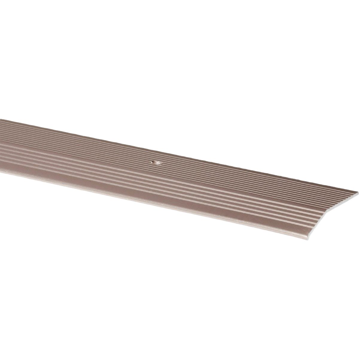 Pewter aluminum floor trim with fluted design, wide transition strip for flooring tools and home improvement use