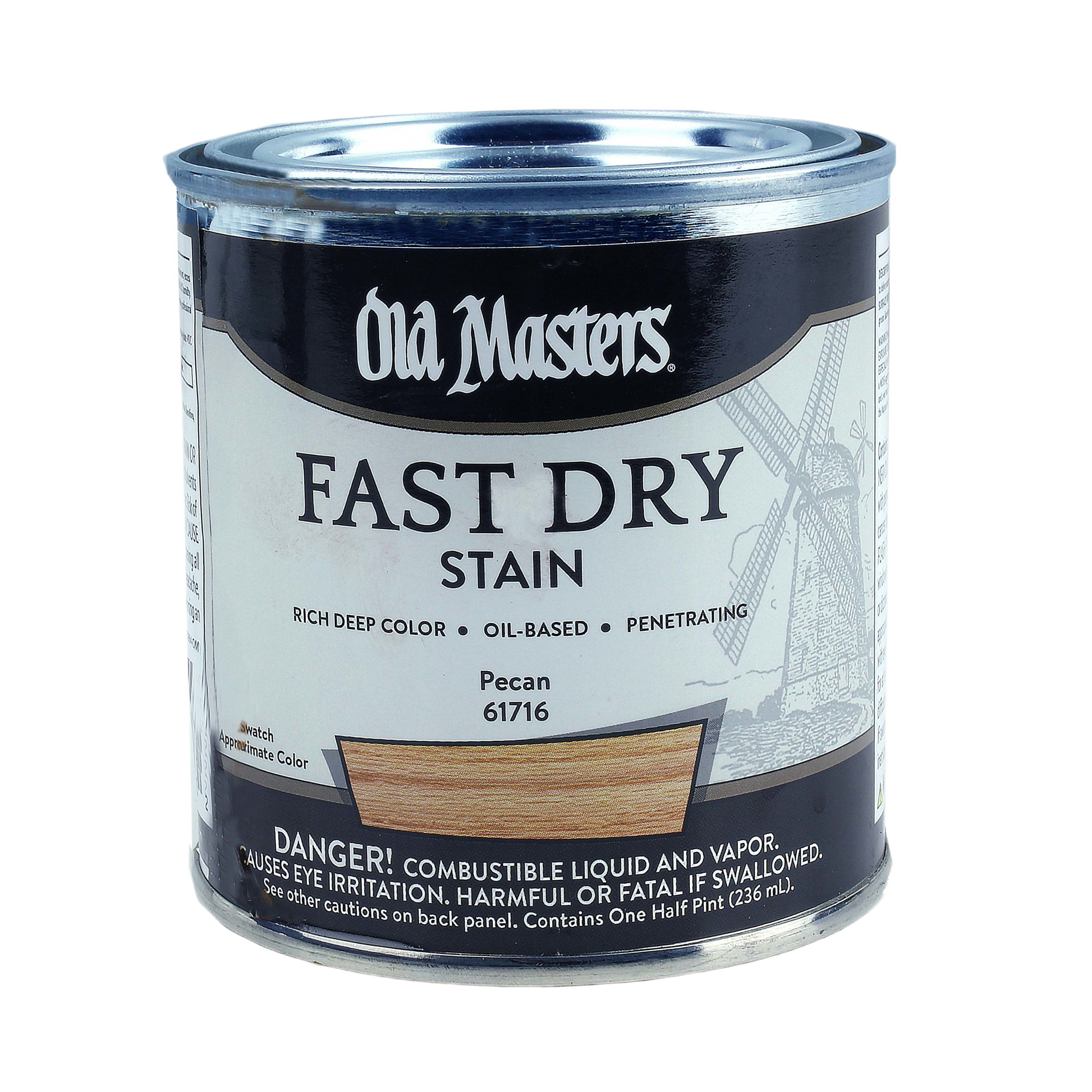Half pint Old Masters oil-based pecan fast dry stain for interior wood finishing in stains and sealers collection