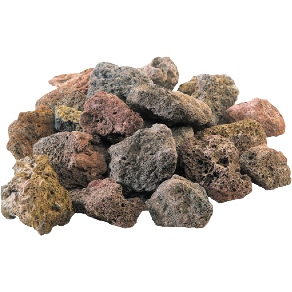 Pile of assorted color lava rocks with porous texture for grilling and outdoor home improvement use