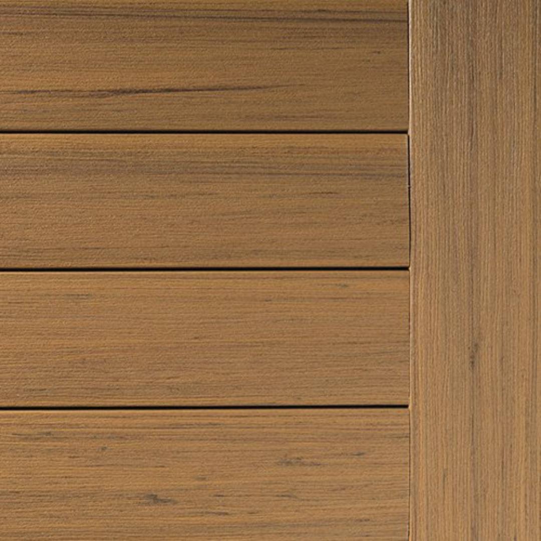Composite riser board in Coconut Husk color with wood grain texture, ideal for decking and lumber building projects.