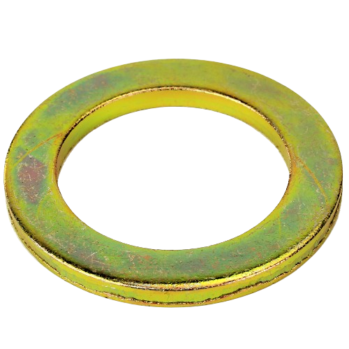 Yellow zinc-plated flat washer designed for equipment maintenance and tools in home improvement projects