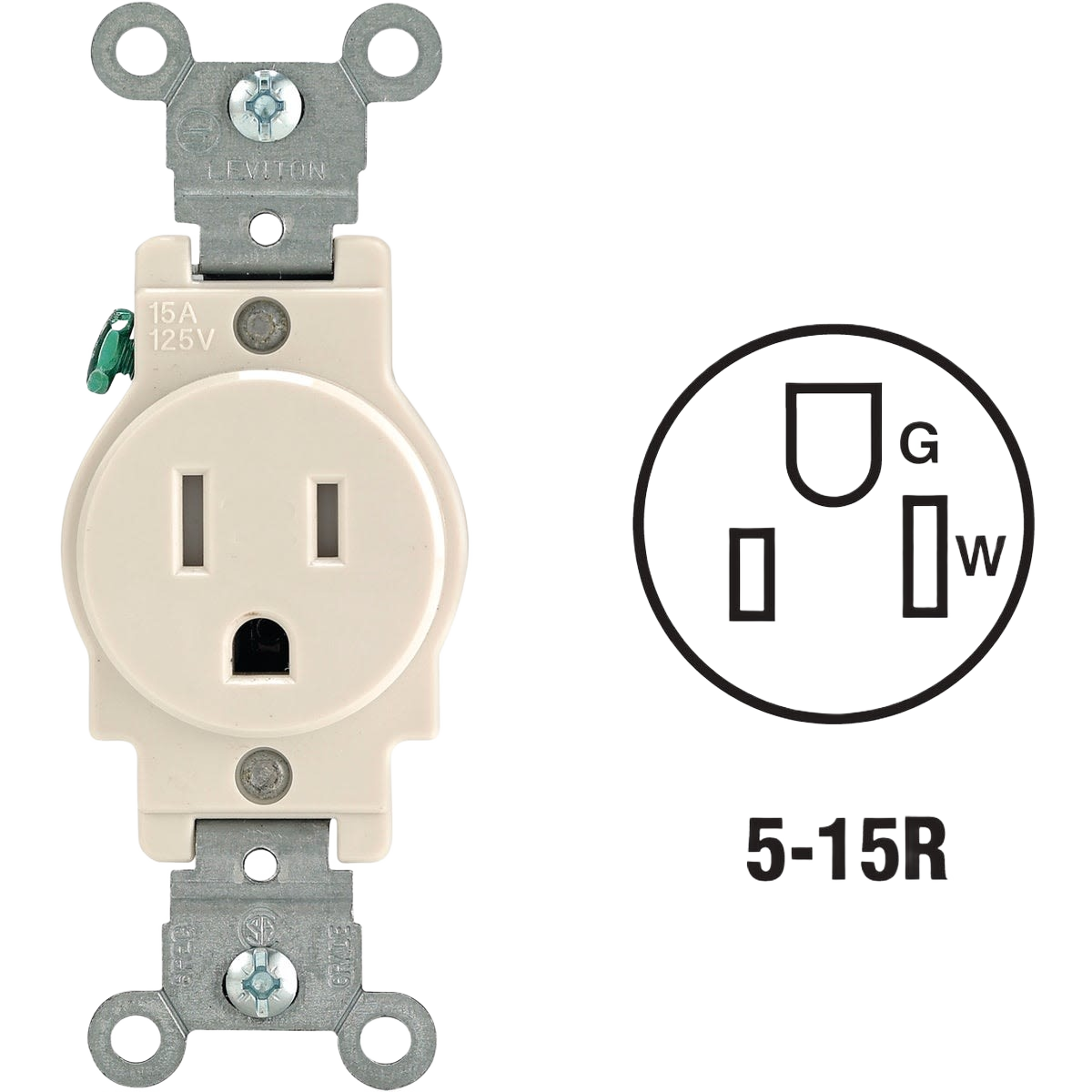 Light almond tamper resistant 15 amp commercial grade electrical outlet for home improvement applications