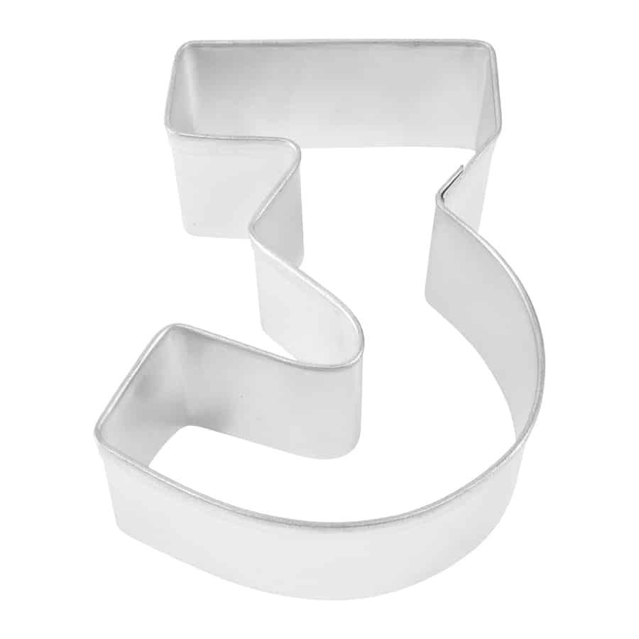 Silver metal number three cookie cutter for baking and kitchen tools and home improvement use