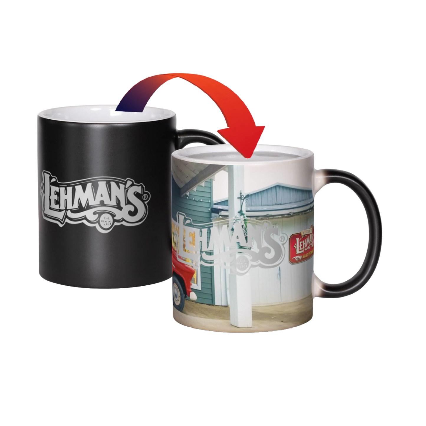 Black heat-sensitive coffee mug revealing vintage outdoor scene when filled for kitchenware and drinkware under $50 collection