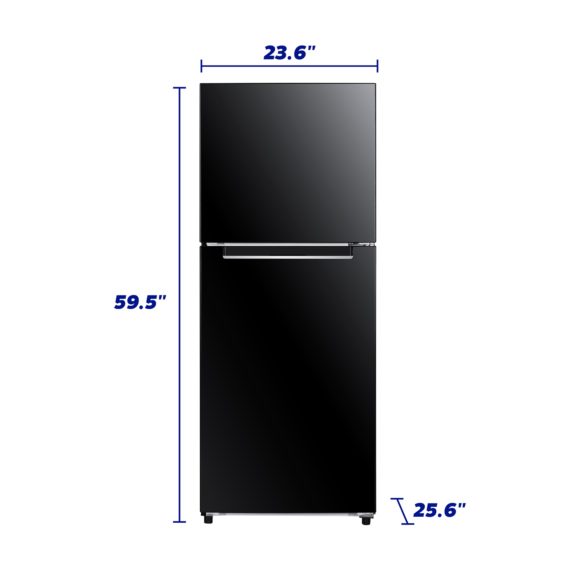 Compact black top freezer refrigerator with modern handle and smooth finish for kitchen and appliance collections