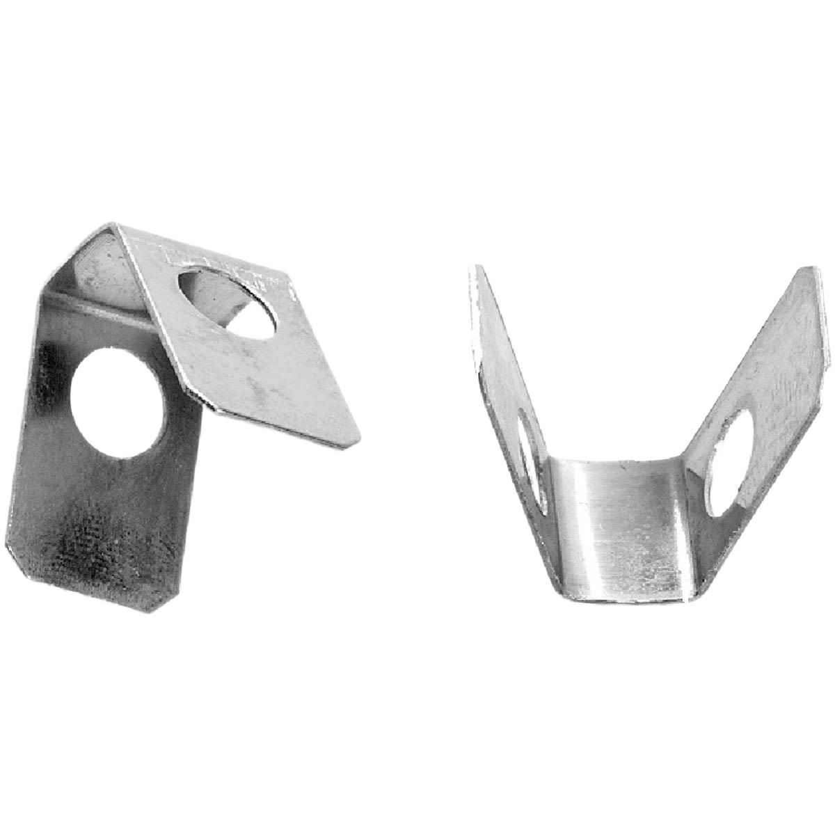 Two metal clevis clips with holes for plumbing and faucet repair applications under $50.