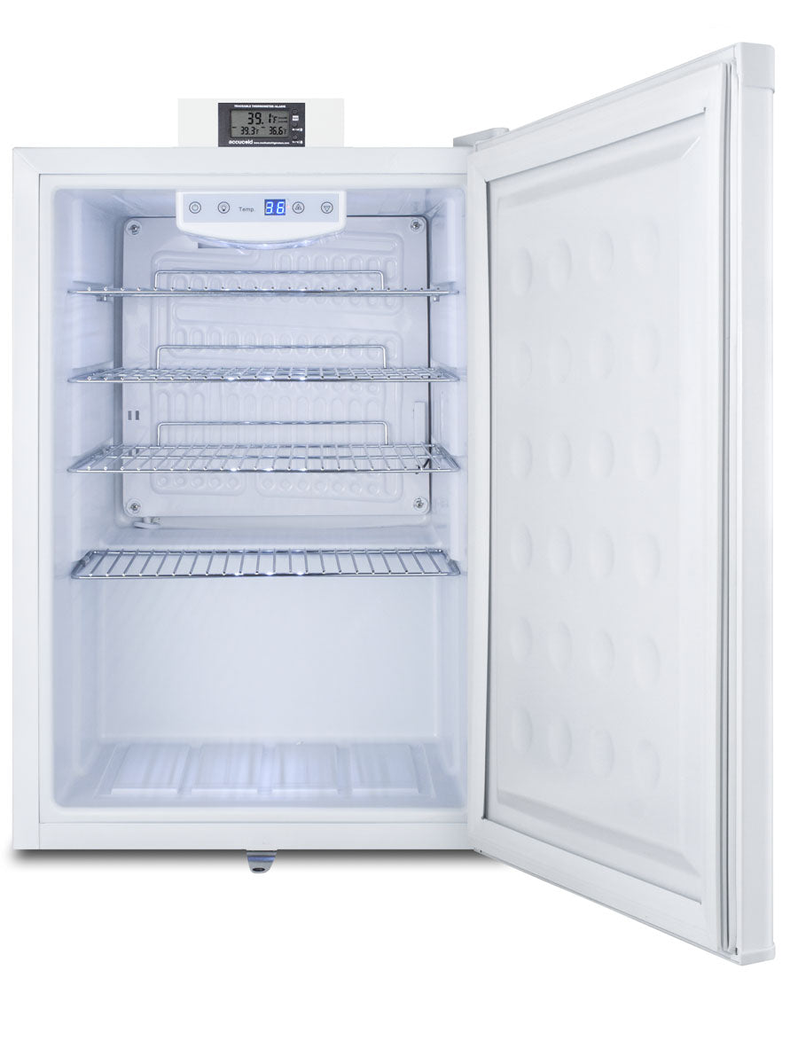 Compact white refrigerator with wire shelving and digital temperature control in mini refrigerators and appliances collections