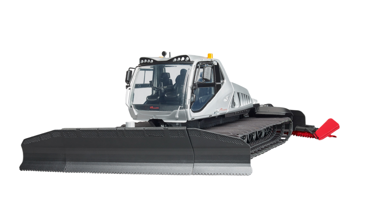 Detailed Bruder Prinoth snow groomer model with spacious cab, rubber tracks, and wide front blade for snow maintenance tasks
