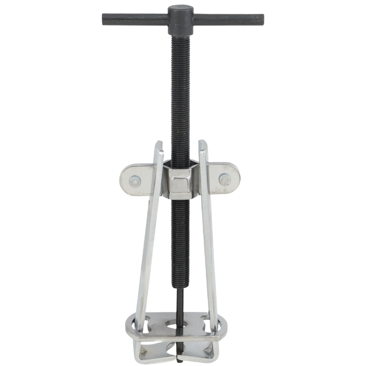 Metal faucet handle puller tool with threaded central screw and T-shaped handle for home improvement use