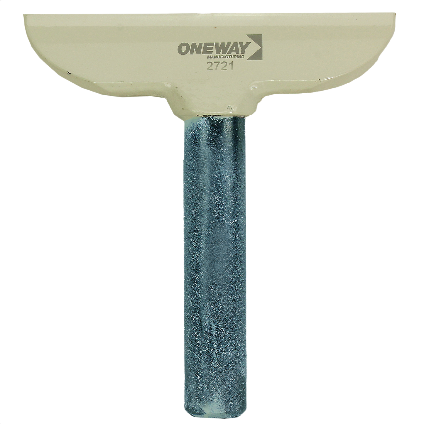 Metal lathe tool rest with cream top and blue textured handle for tools and home improvement use