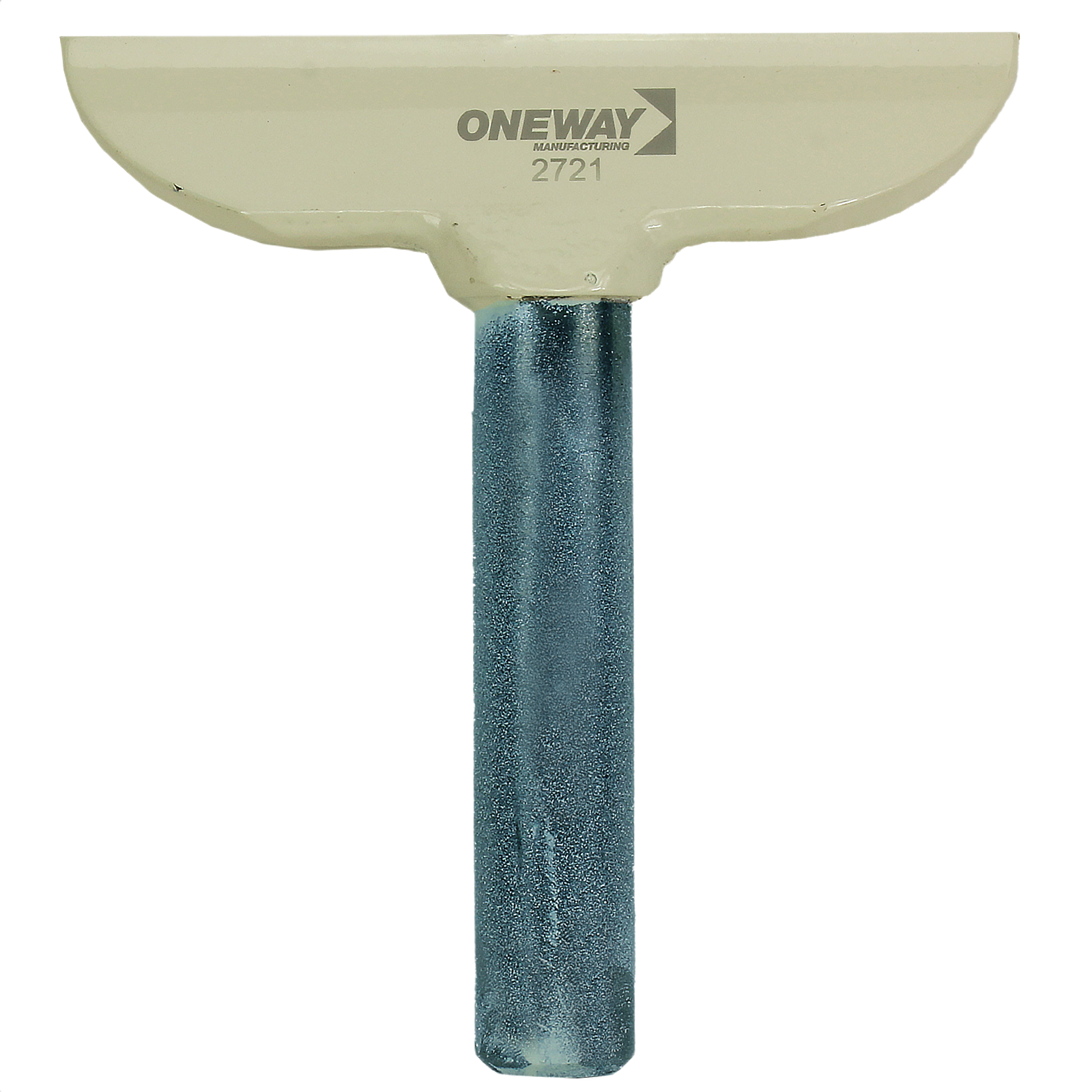 Metal lathe tool rest with cream top and blue textured handle for tools and home improvement use
