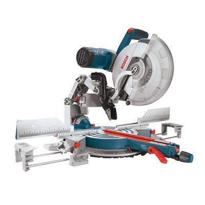 Blue and silver Bosch dual-bevel glide miter saw for precise cutting, part of power tools and miter saws collection