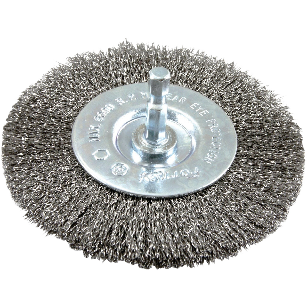 Fine wire wheel brush with drill-mounted stem for precision rust and scale removal in tool accessories collection