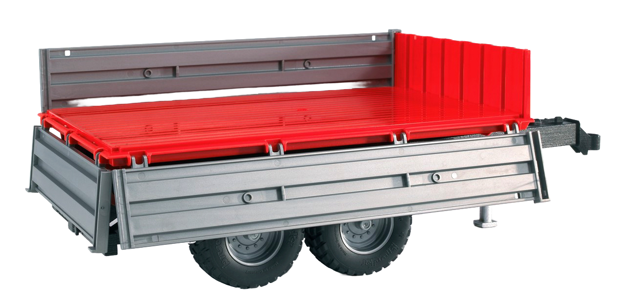 Small red and gray tipping trailer toy with dual wheels for use with tractors in Vehicles & Remote Controlled Toys collection