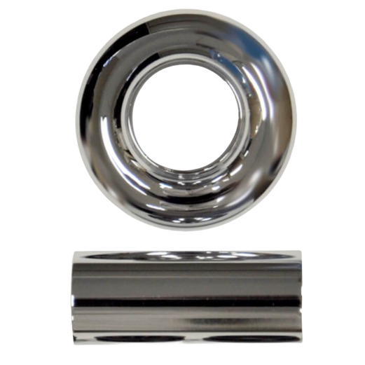 Chrome-plated flange set components with smooth finish for universal tub and shower plumbing installation tasks