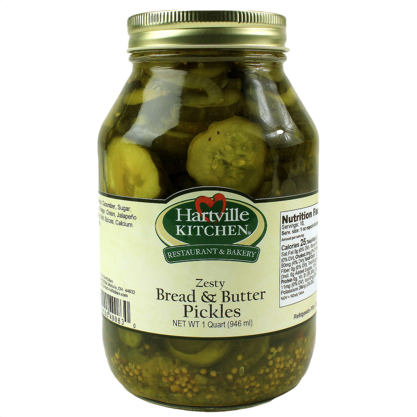 Quart jar of zesty bread and butter pickles from Hartville Kitchen preserved goods in Fruits & Vegetables collection