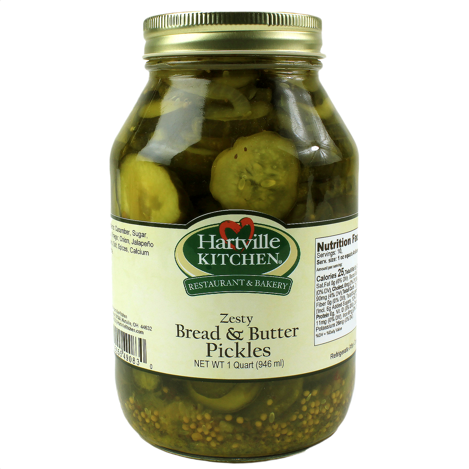 Quart jar of zesty bread and butter pickles from Hartville Kitchen preserved goods in Fruits & Vegetables collection