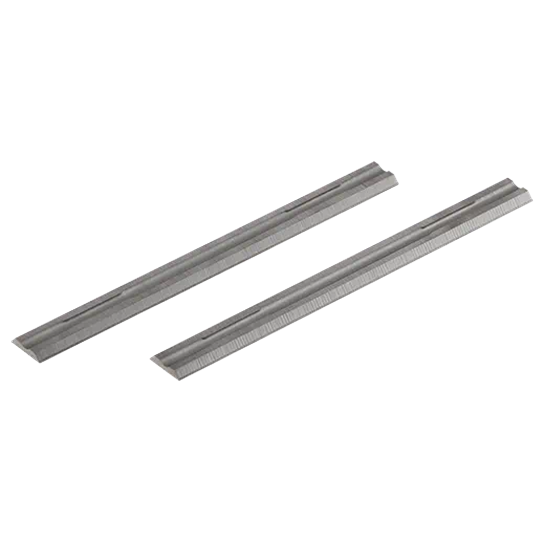 Two sharp metal planer blades designed for woodworking and home improvement tools applications