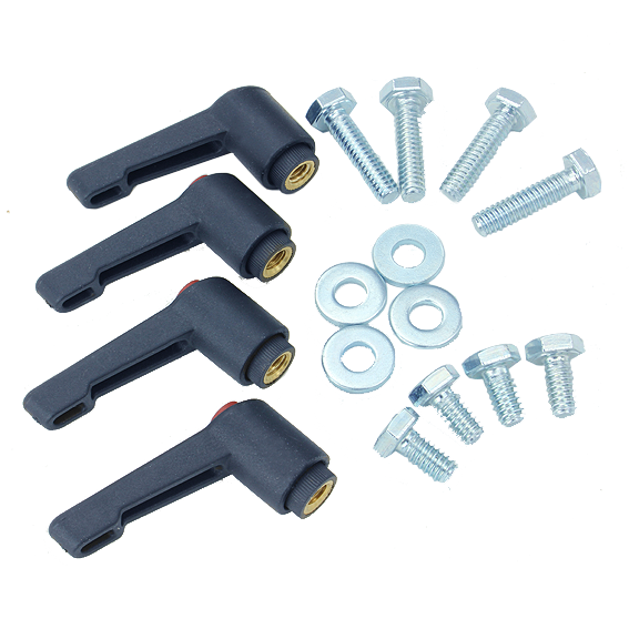 Set of four black ratchet lever handles with assorted hex bolts and washers for woodworking hand tools under $50 collections