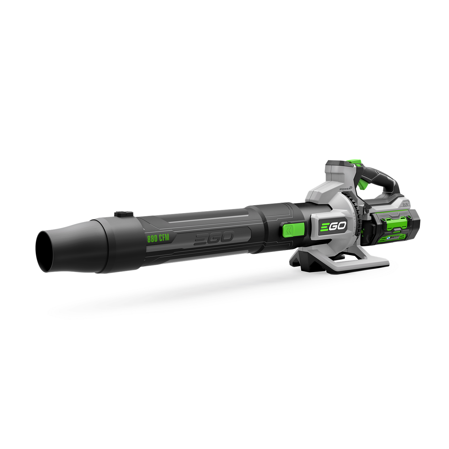 Cordless blower with black and green design, ergonomic handle, and detachable nozzle for outdoor home improvement tasks