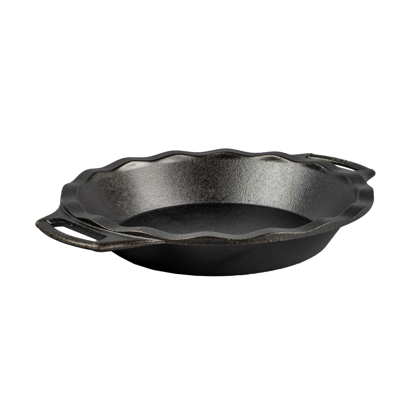 10-inch scalloped cast iron pie pan with side handle in Lodge cast iron and kitchenware collections