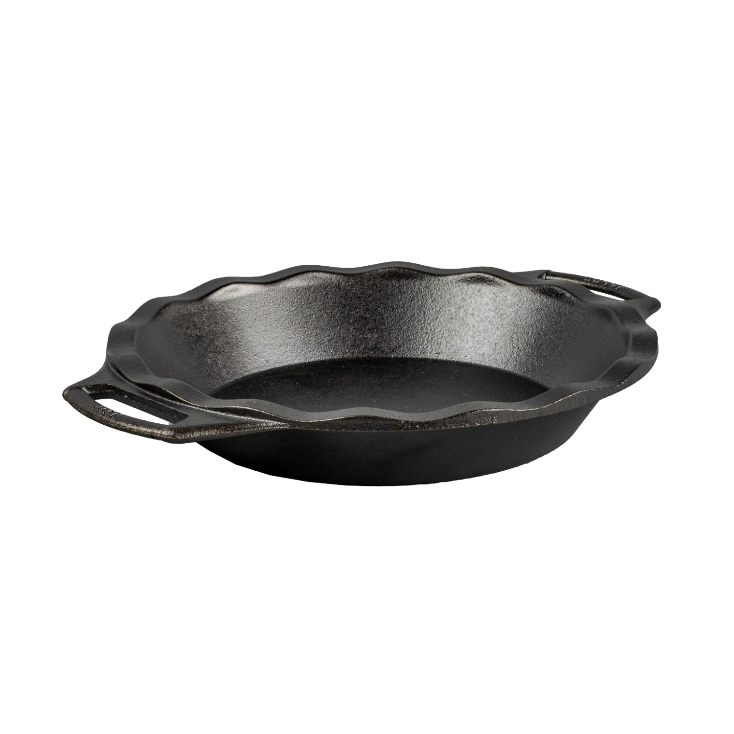 10-inch scalloped cast iron pie pan with side handle in Lodge cast iron and kitchenware collections