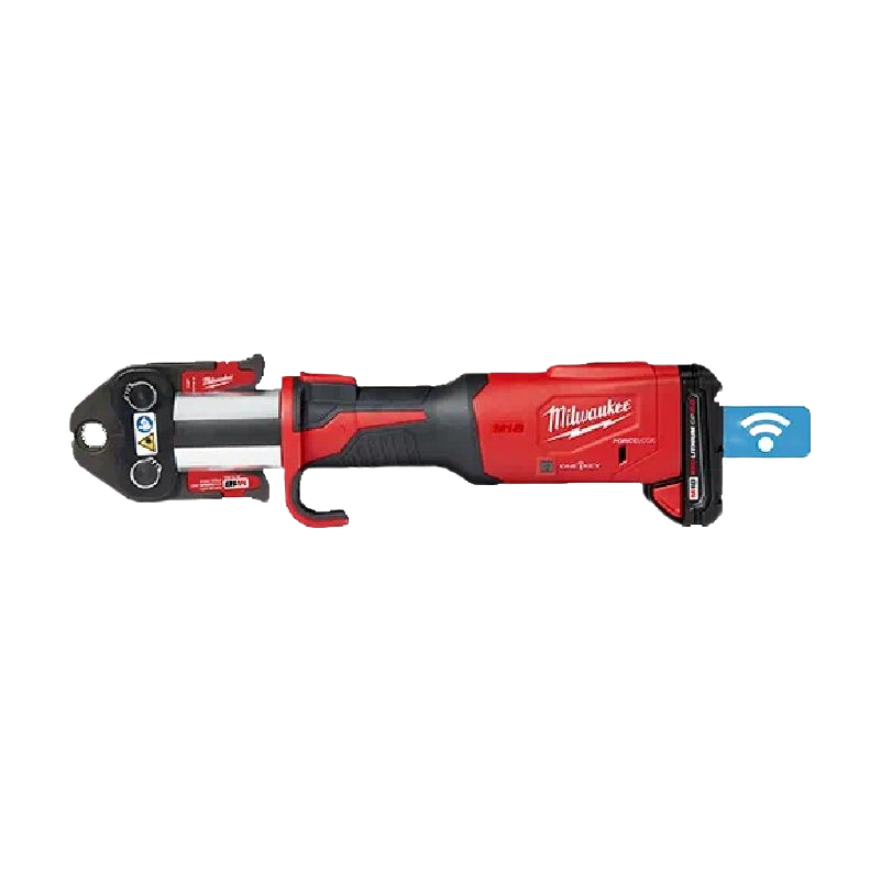 Cordless Milwaukee red and black jaw press tool with digital connectivity for professional home improvement tasks