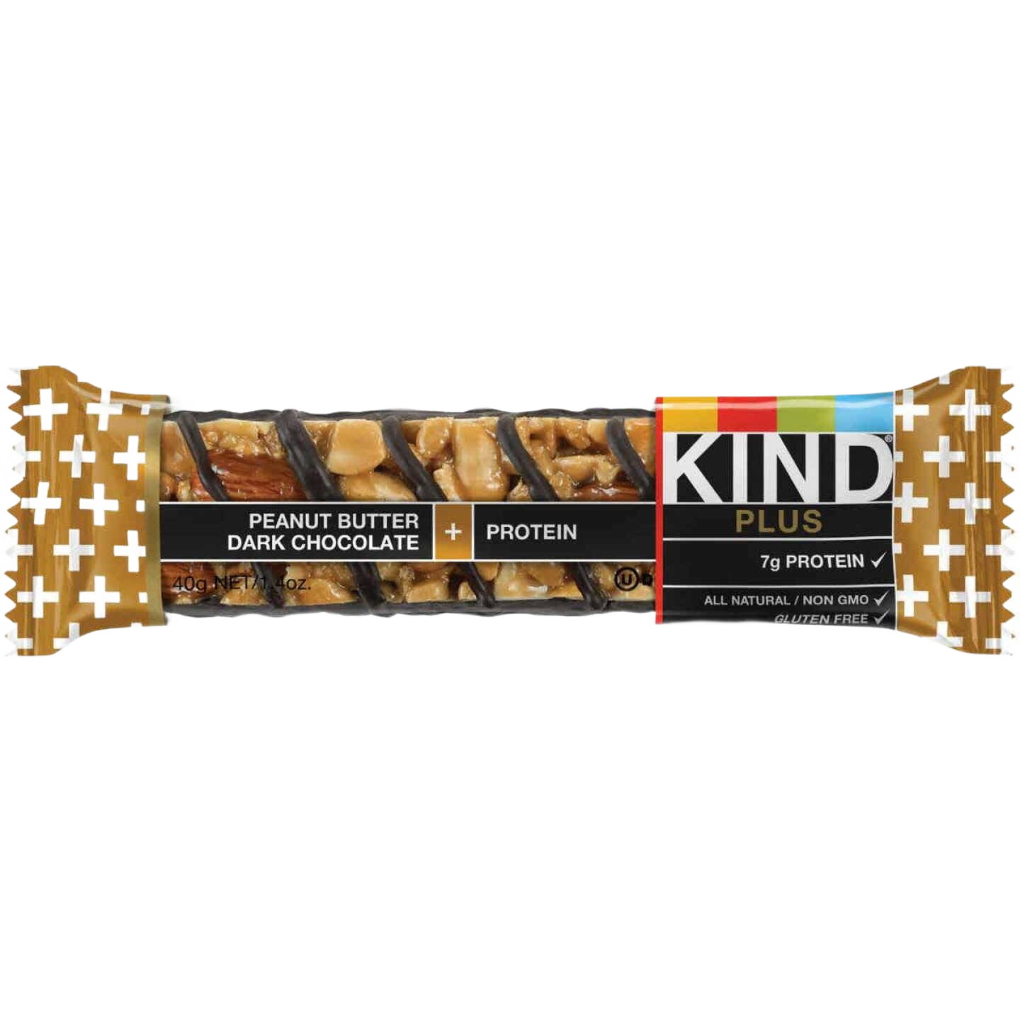 KIND Peanut Butter Dark Chocolate nutrition bar with visible nuts and chocolate drizzle in food and beverage collection