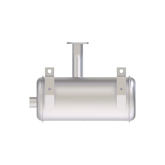 Metal muffler for John Deere engine with mounting brackets, designed for noise reduction and automotive use