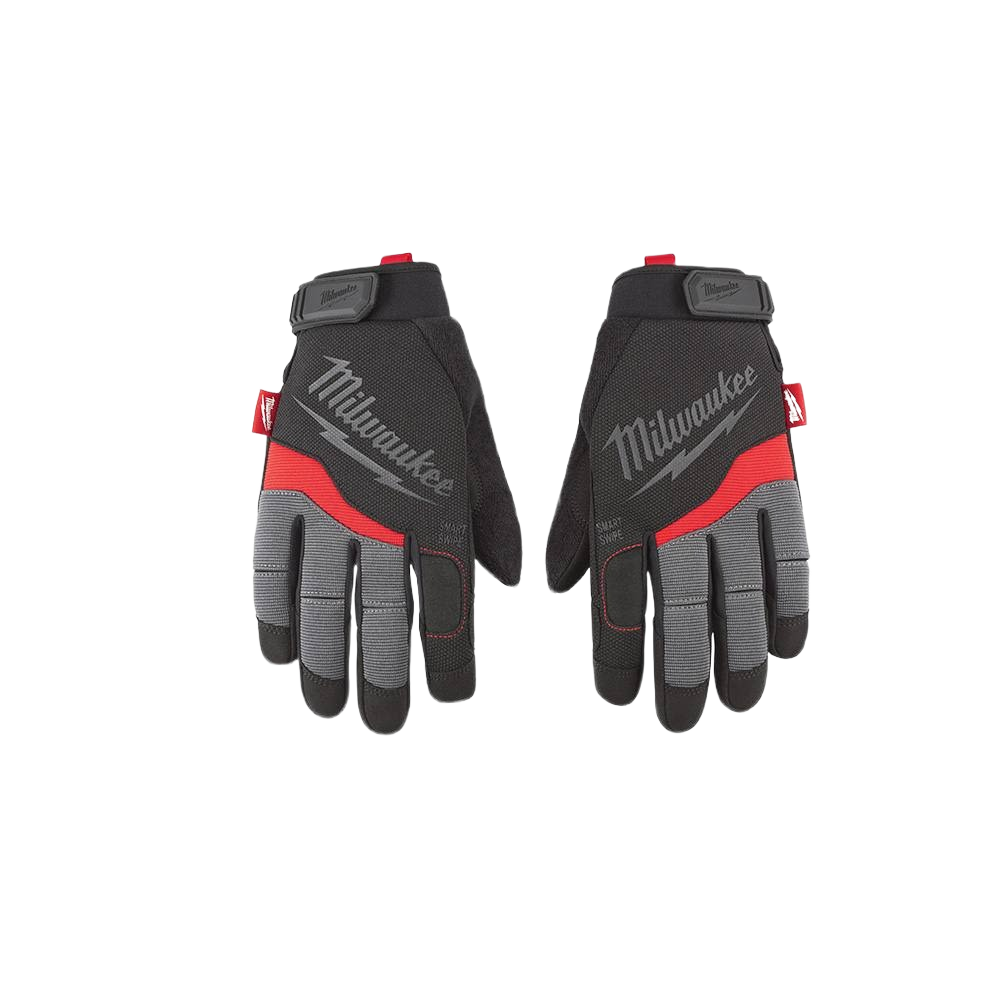 Pair of black and red large performance work gloves with touchscreen fingertips in safety and hardware collections