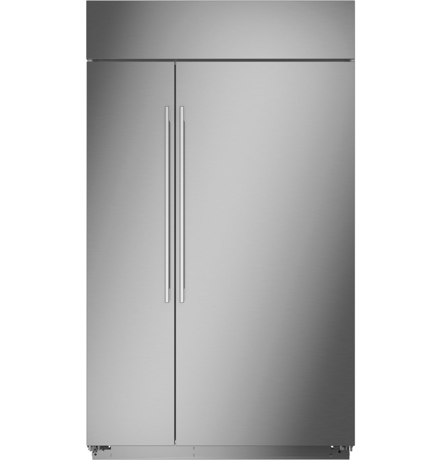 Built-in stainless steel side-by-side refrigerator with sleek vertical handles in kitchen appliances and refrigerators collection