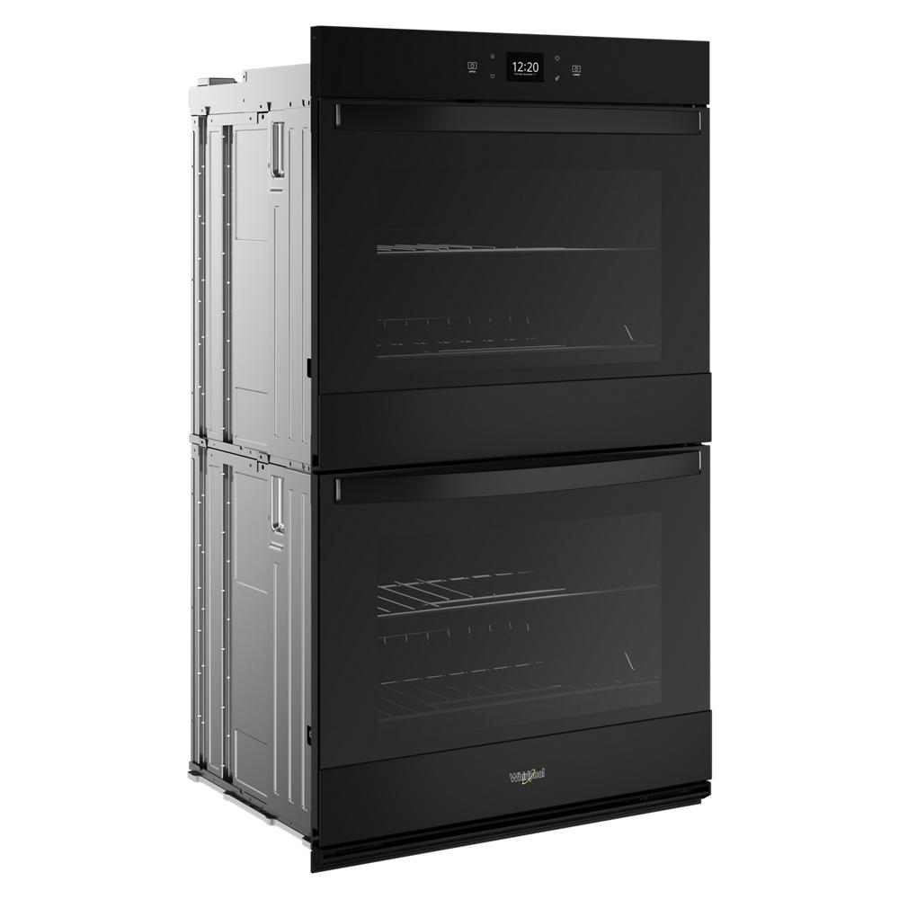 Matte black built-in double wall oven with digital controls and convection fan in Double Wall Ovens and Appliances collections