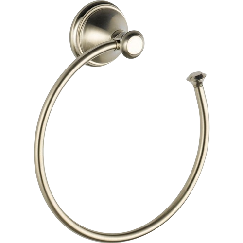 Brushed stainless steel towel ring with rounded mounting base for bathroom organization and home improvement projects