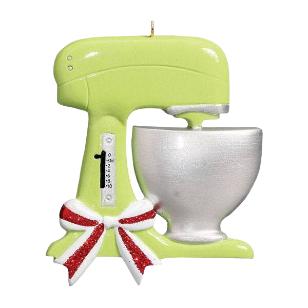 Green kitchen mixer ornament with silver bowl and red-and-white bow from Christmas Ornaments & Tree Decorations collection