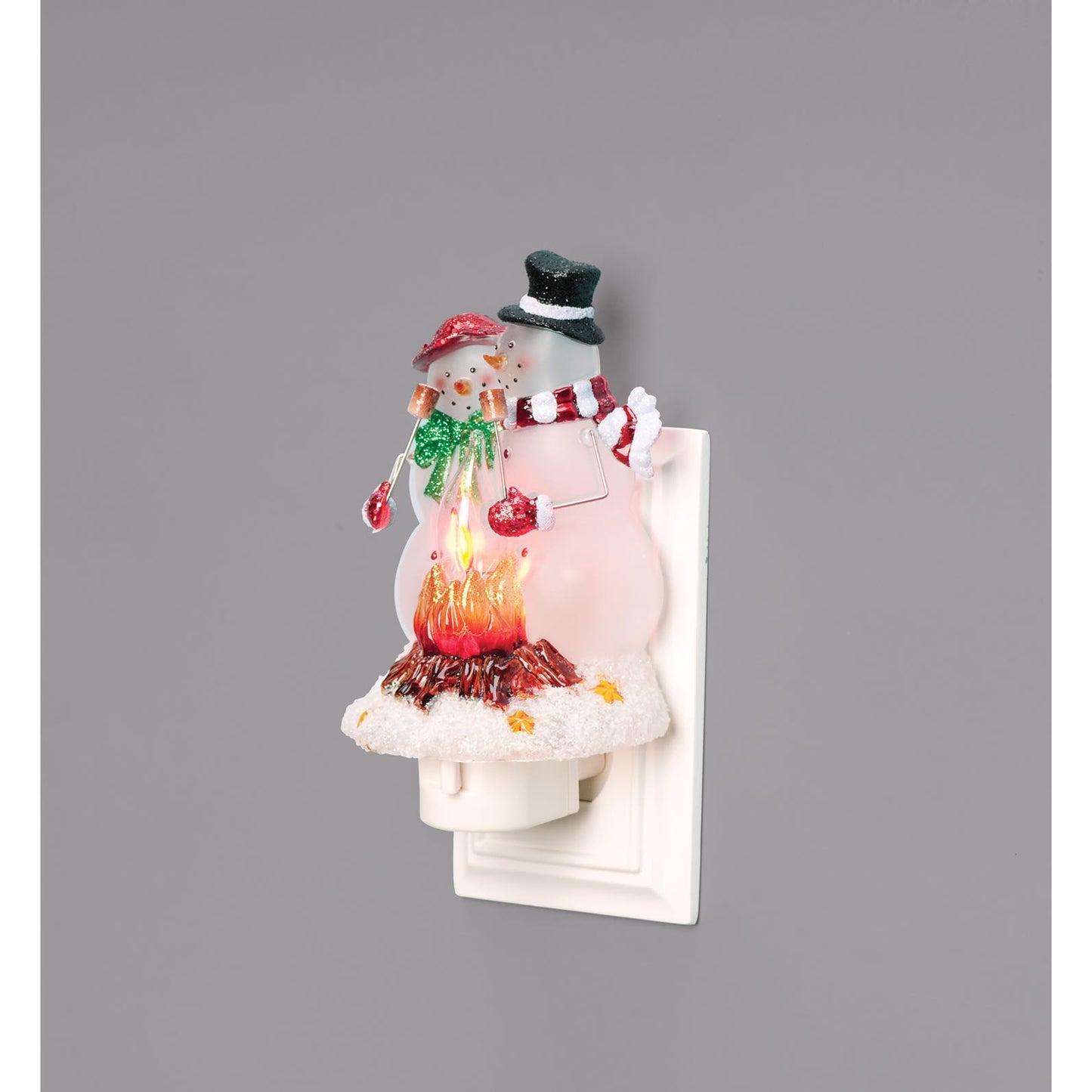 Snowman couple night light with flickering flame effect, festive Christmas lighting and electrical night decor under $50 collection