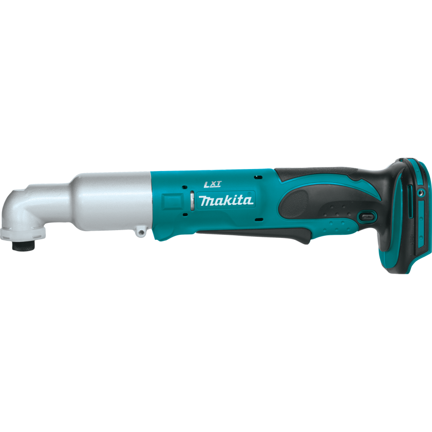 Cordless angle impact driver with teal body and ergonomic black grip for home improvement and tool use