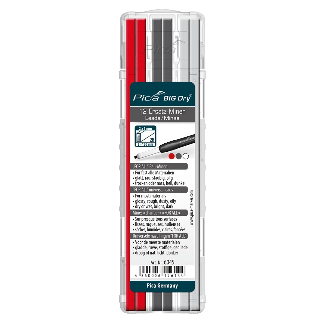 12-pack refill leads in red, white, and graphite colors with plastic case for woodworking and measuring tools under $50 collection
