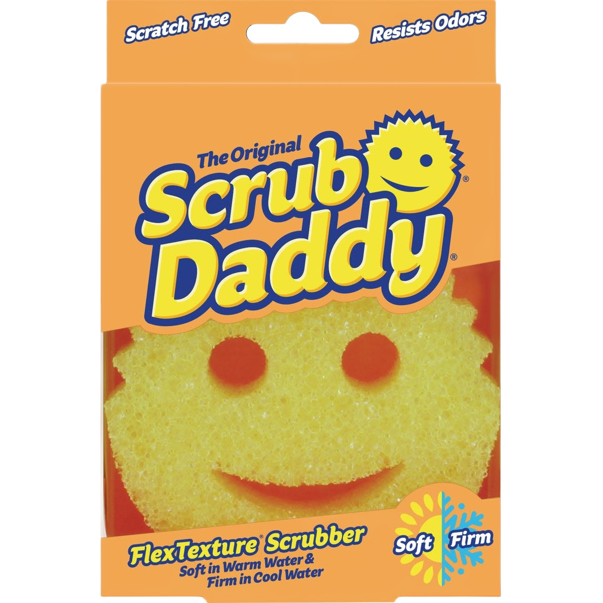 Yellow smiley face cleaning pad with scratch-free, odor-resistant texture for versatile home cleaning tasks