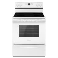 White 30-inch electric range with large oven window and smooth cooktop for kitchen appliances collection
